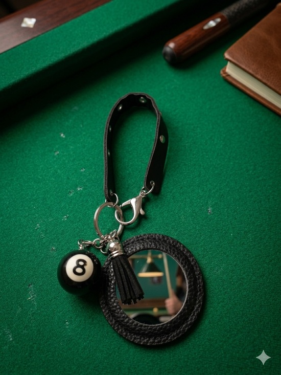 Accessories - Black Leather Keychain Lanyard with Mirror ,8 ball and Tassel new !🎱